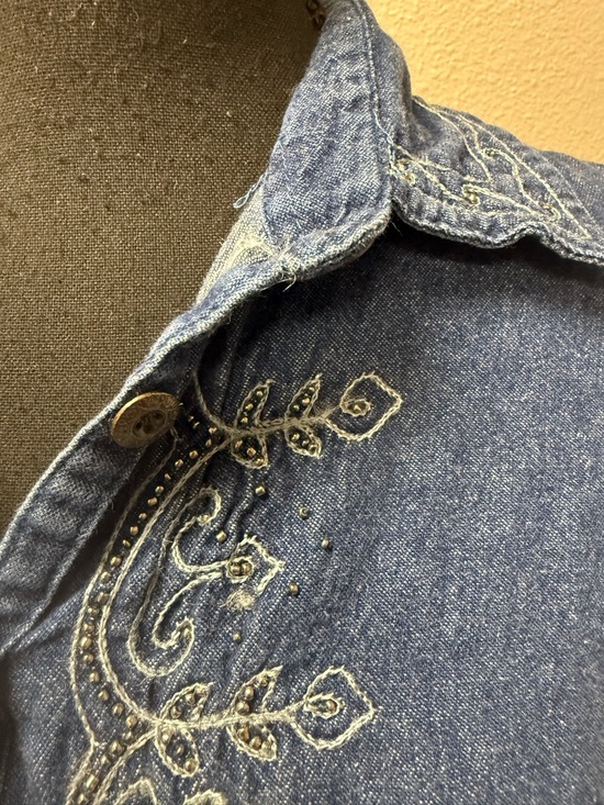 New Direction Denim Embroidered Tunic 1X Boho Western Button Shirt Top - Picture 3 of 10